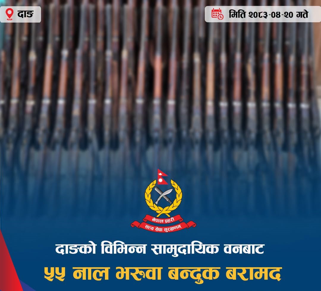 दाङका वन क्षेत्रबाट ५५ नाल भरुवा बन्दुक बरामद